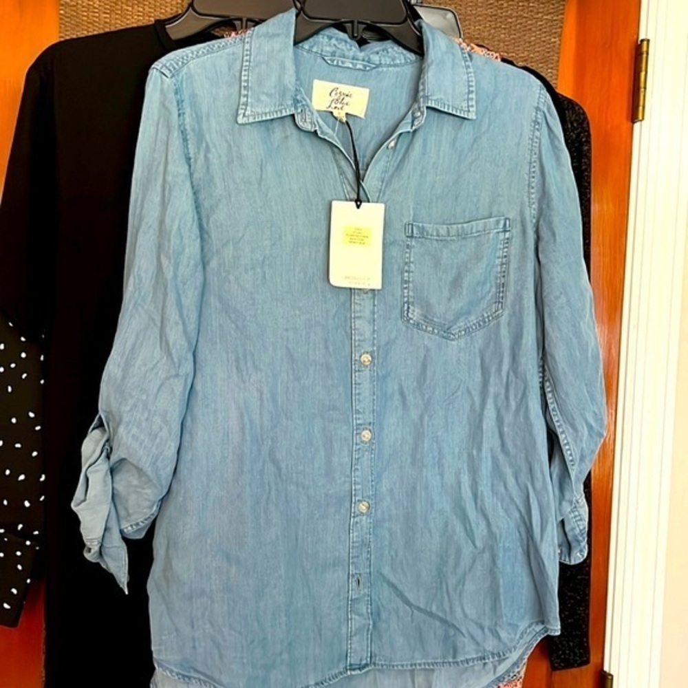 Cosmic blue button relaxed, woven shirt HEIDY Sz S New
